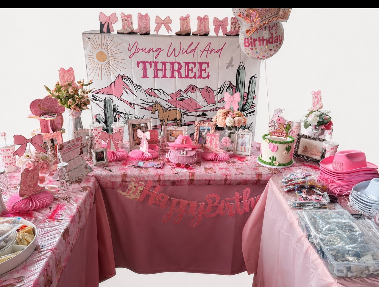 Pink western birthday party tablescape